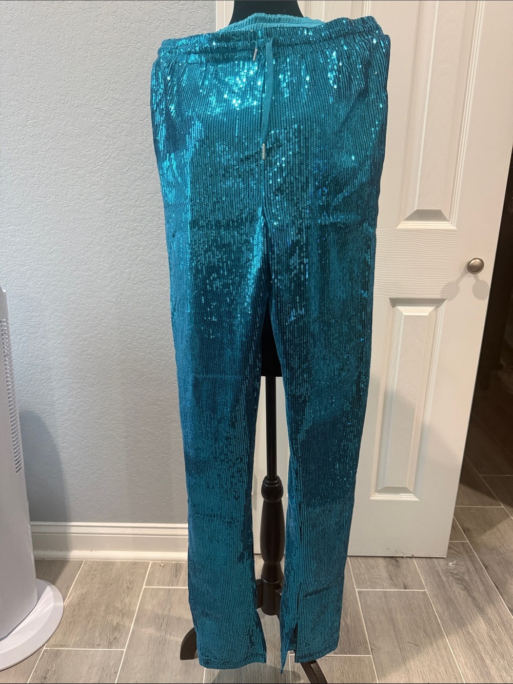 Sequin Boot-Cut Pants in Teal